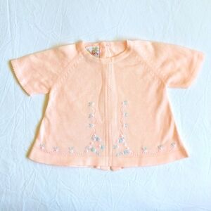 vintage floral embroidered short sleeve knit sweater top 12 months baby girl